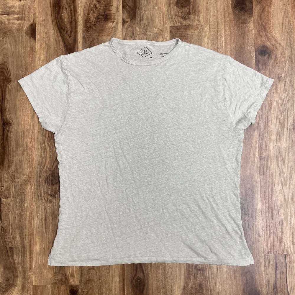 Alex Crane Mens Size XL Beige European Linen Crewneck T-Shirt Lightweight